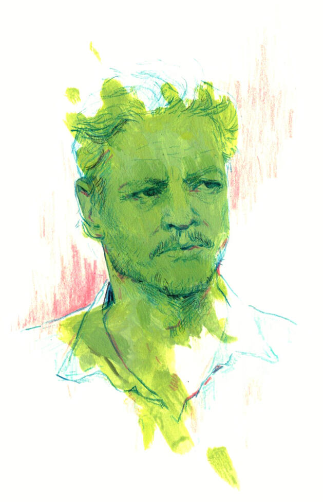 Pedro Pascal portrait study (gouaghe/ colour pencils)