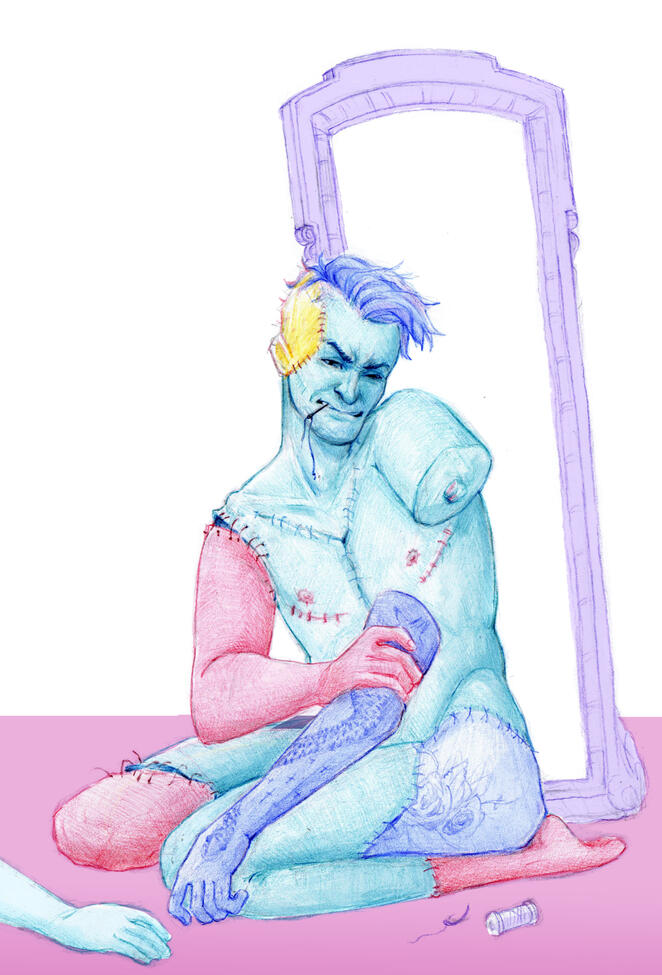 Transgender Frankenstein monster (colours pencil/ photoshop)